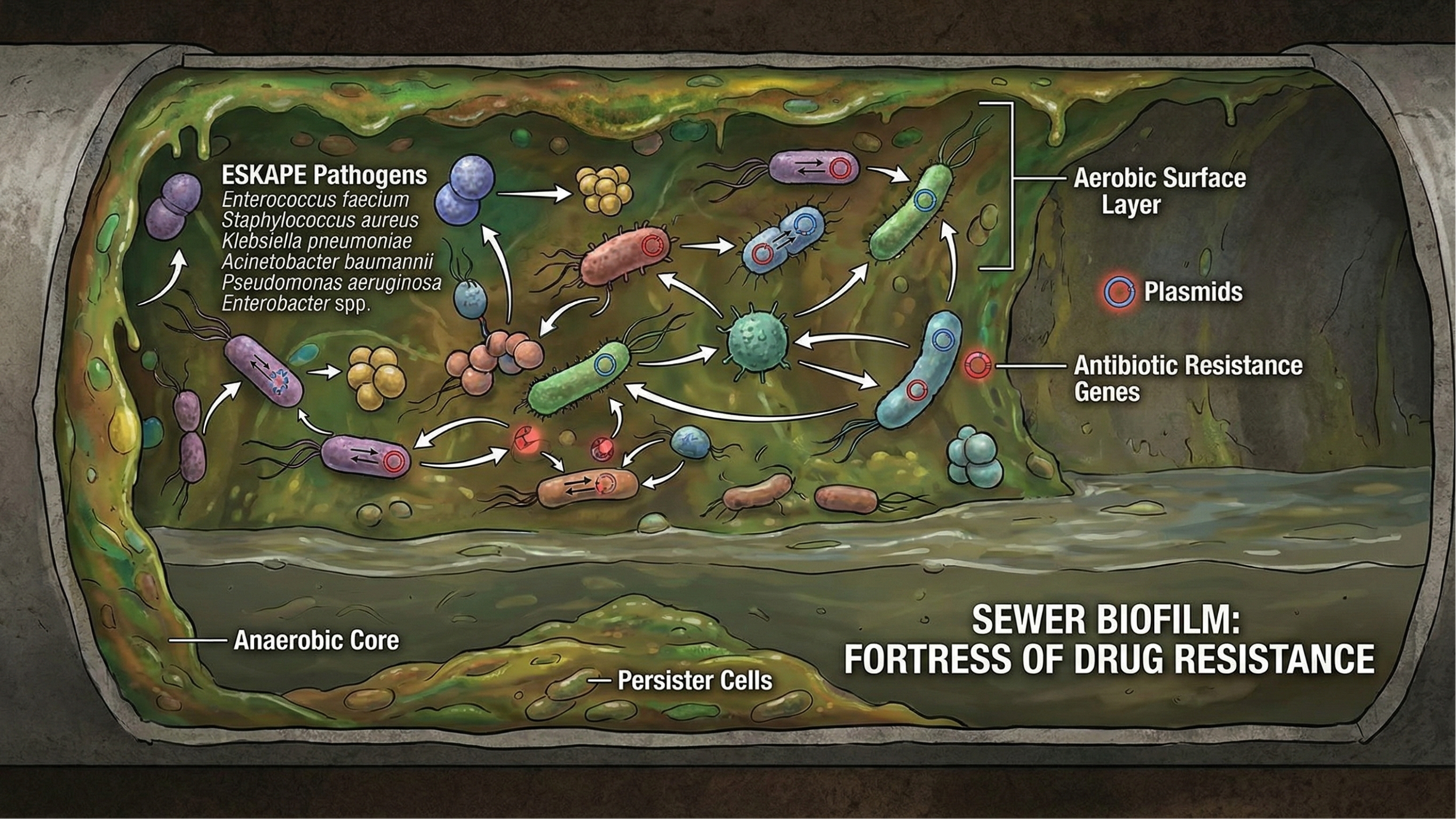 污水管网耐药菌传播示意图